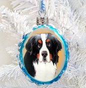 Berner sennenhund julkula av glas handgjord & handmålad