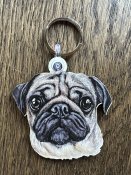 Mops nyckelring/väskhänge av trä