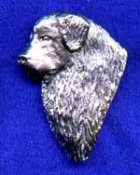Newfoundlandshund brosch silver eller guldfinish (huvud)