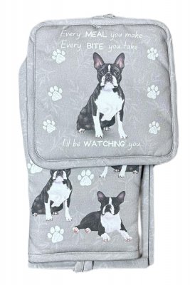 Bostonterrier köksset grytlapp/vante/handduk