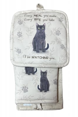 Katt svart köksset grytlapp/vante/handduk