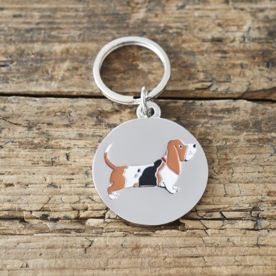 Basset hound nyckelring silverpläterad mässing Sweet William