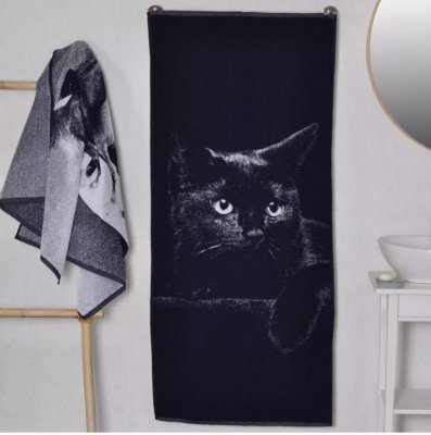 Svart katt handduk 100% bomull