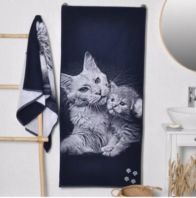 Kattfamilj handduk 100% bomull