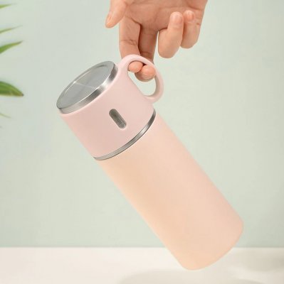 Termosflaska med kopp av rostfritt stål rosa, vit eller blå