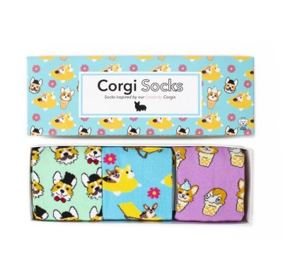 Welsh corgi pembroke strumpor 3-pack i presentask one size Celebrity Doggos