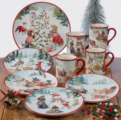 Assiett 23 cm med hund- och julmotiv Christmas Dogs
