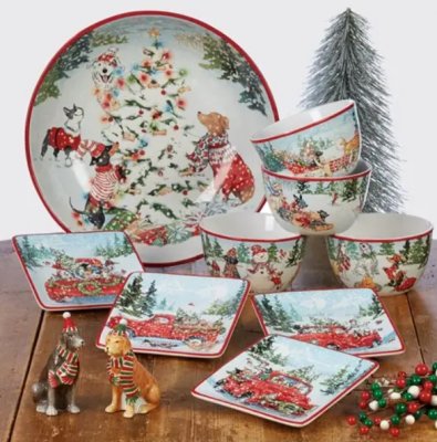 Större fat med hund- och julmotiv Christmas Dogs 2