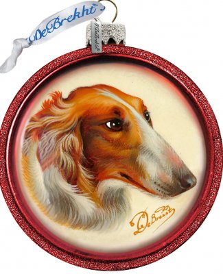 Borzoi julkula av glas handgjord & handmålad