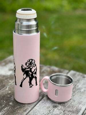 Termosflaska med kopp av rostfritt stål rosa, vit eller blå