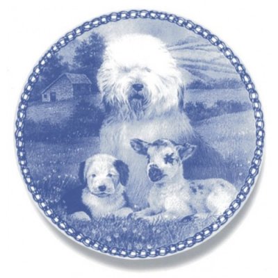 Old english sheepdog prydnadstallrik Lekven 3034