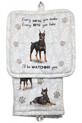 Dobermann (kuperad) köksset grytlapp/vante/handduk