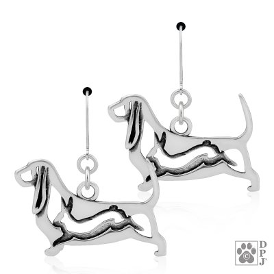 Basset hound örhängen av silver med kanin