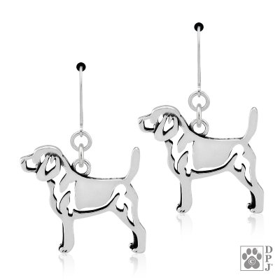 Beagle örhängen av silver helfigur