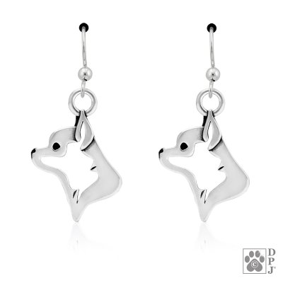 Chihuahua (korthårig) örhängen av silver huvud 1
