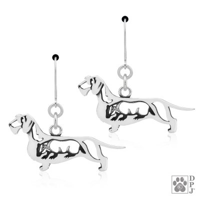 Tax (strävhårig) örhängen av silver med grävling