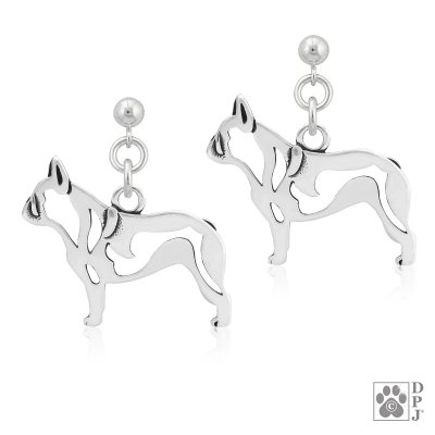 Fransk bulldogg örhängen av silver helfigur