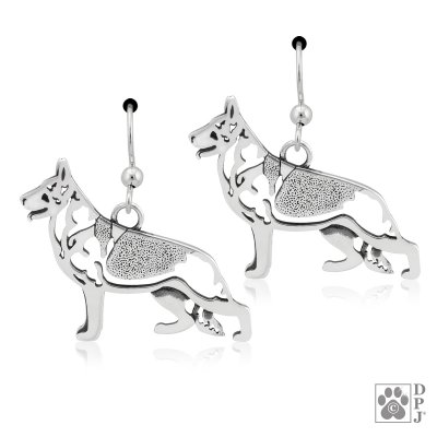 Tysk schäferhund örhängen av silver helfigur