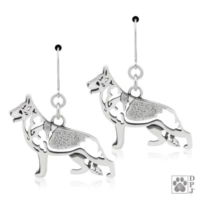Tysk schäferhund örhängen av silver helfigur