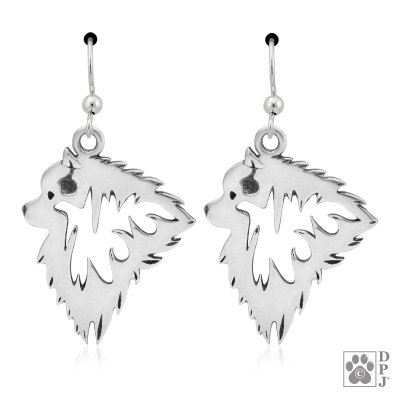 Keeshond örhängen av silver huvud