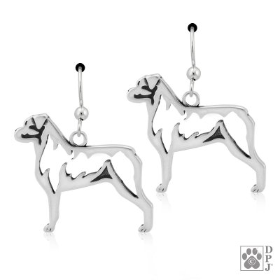 Rottweiler örhängen av silver helfigur