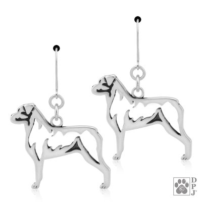 Rottweiler örhängen av silver helfigur
