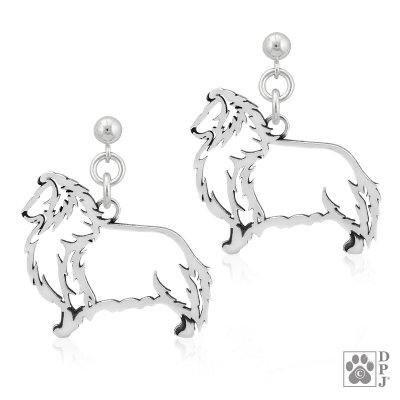 Shetland sheepdog örhängen av silver helfigur