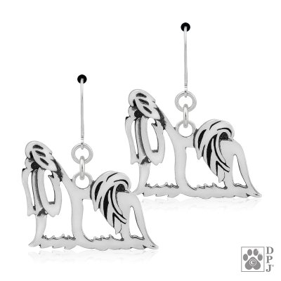 Shih tzu örhängen av silver helfigur