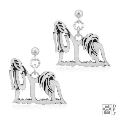 Shih tzu örhängen av silver helfigur