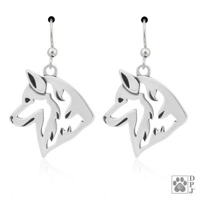 Siberian husky örhängen av silver huvud