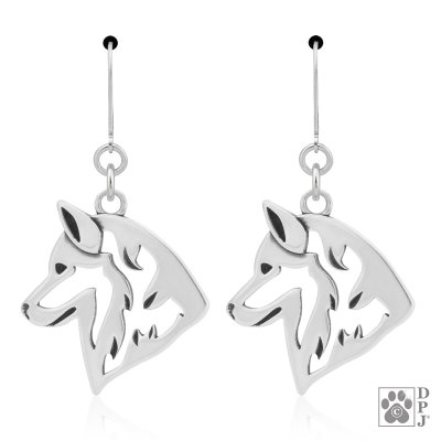 Siberian husky örhängen av silver huvud