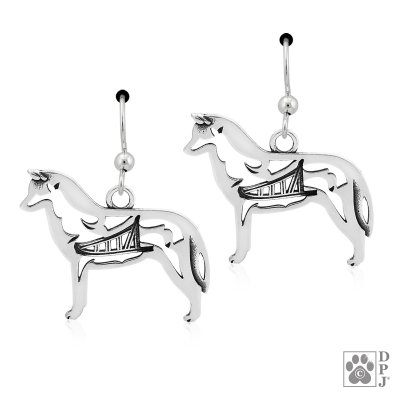 Siberian husky örhängen av silver med släde