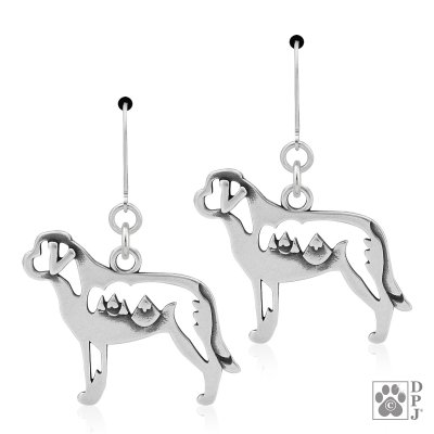 Sankt bernhardshund örhängen av silver helfigur med alper
