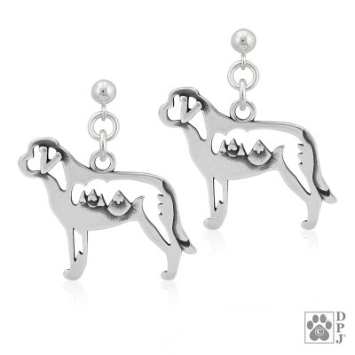 Sankt bernhardshund örhängen av silver helfigur med alper