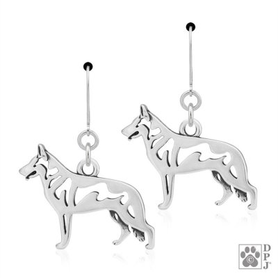 Vit herdehund örhängen av silver helfigur