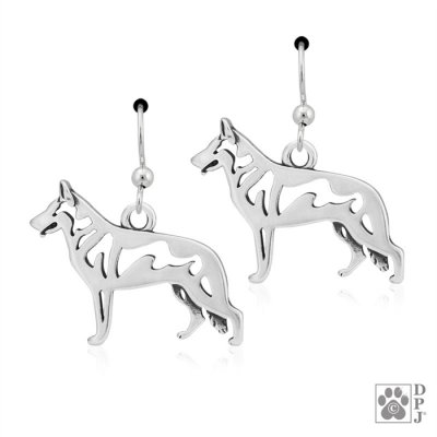 Vit herdehund örhängen av silver helfigur