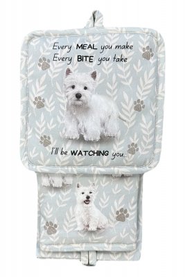West highland white terrier köksset grytlapp/vante/handduk