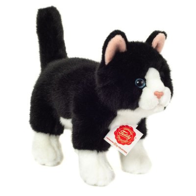 Katt mjukisdjur stående svart/vit 20 cm Teddy Hermann