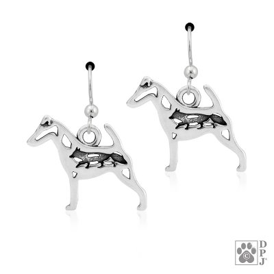 Släthårig foxterrier örhängen av silver med räv