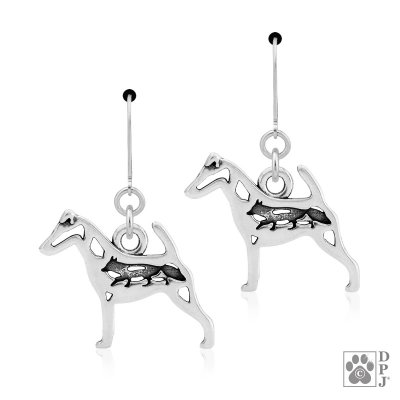 Släthårig foxterrier örhängen av silver med räv