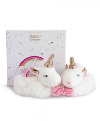 Enhörningstofflor för baby i presentbox DouDou