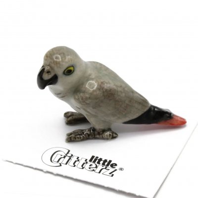 Papegoja miniatyr porslinsfigur Congo African Gray Parrot