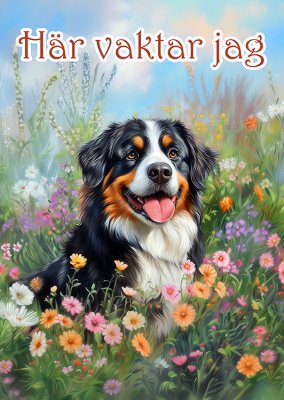 Berner sennenhund varningsskylt blommor 1 JB