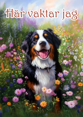 Berner sennenhund varningsskylt blommor 2 JB