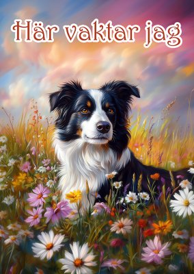Border collie varningsskylt blommor 2 JB
