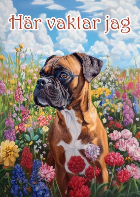 Boxer varningsskylt blommor 2 JB