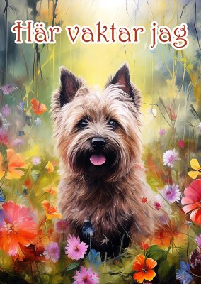 Cairnterrier varningsskylt blommor