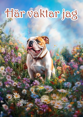 Engelsk bulldogg varningsskylt blommor 1 JB