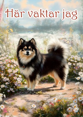 Finsk lapphund varningsskylt blommor 1 JB