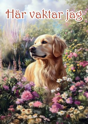Golden retriever varningsskylt blommor 1 JB